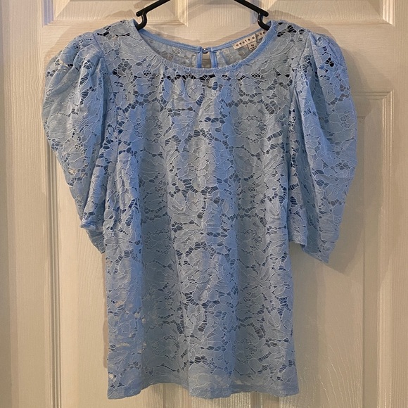 Haute Monde Light Blue Lace Blouse - Picture 3 of 11